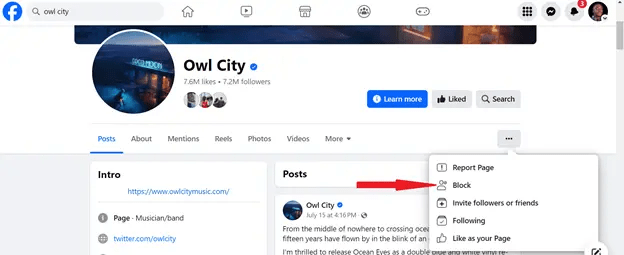 bloquear usuario de Facebook desde su perfil