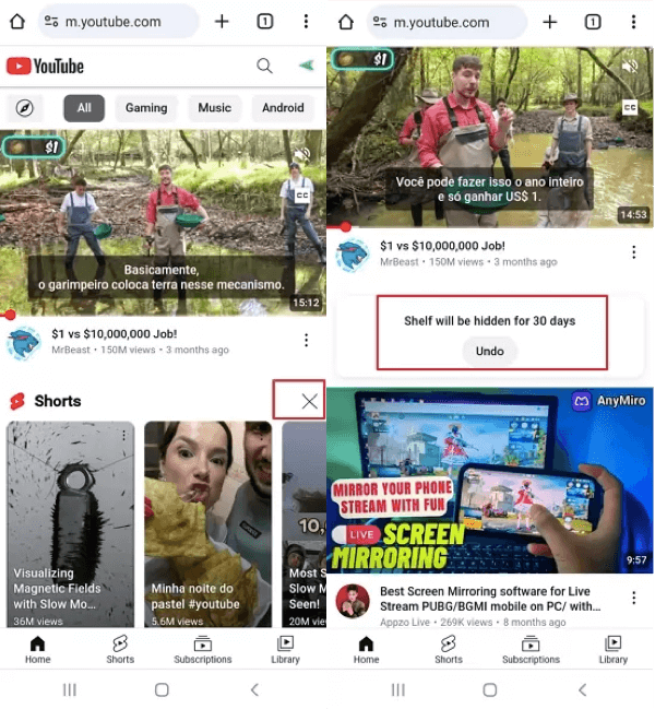 desactivar YouTube Shorts en navegador