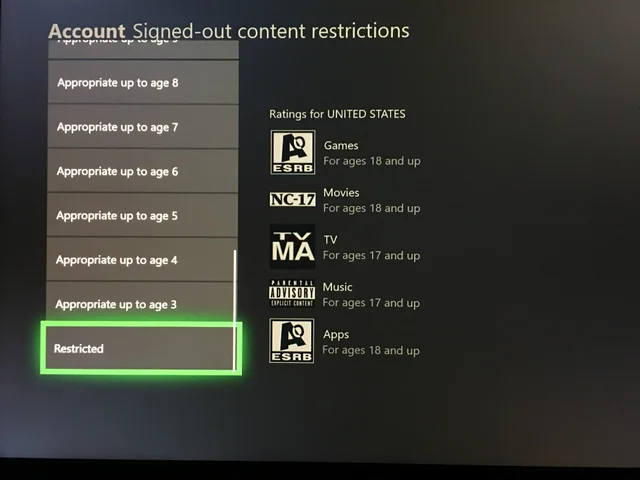 configura restricciones de contenido en Xbox One