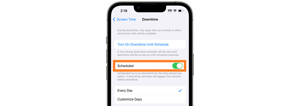establecer horario de inactividad en iPhone