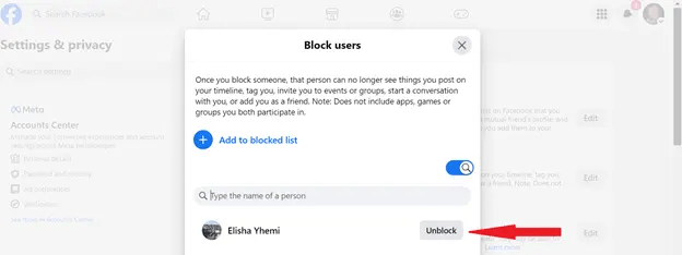 desbloquear usuario en Facebook